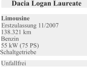 Limousine Erstzulassung 11/2007 138.321 km Benzin 55 kW (75 PS) Schaltgetriebe Unfallfrei Dacia Logan Laureate
